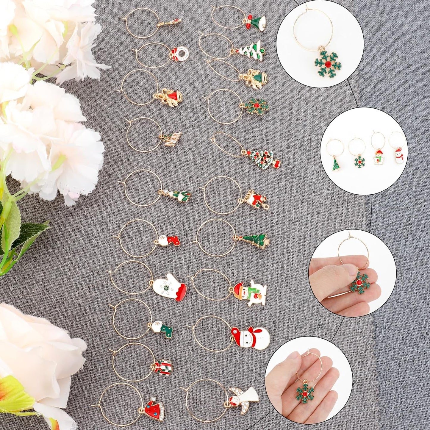 Wine Glass Charms Wine Charms for Stem Glasses Glass Markers Identifiers Tags for Christmas Tasting Party Favors Decorations