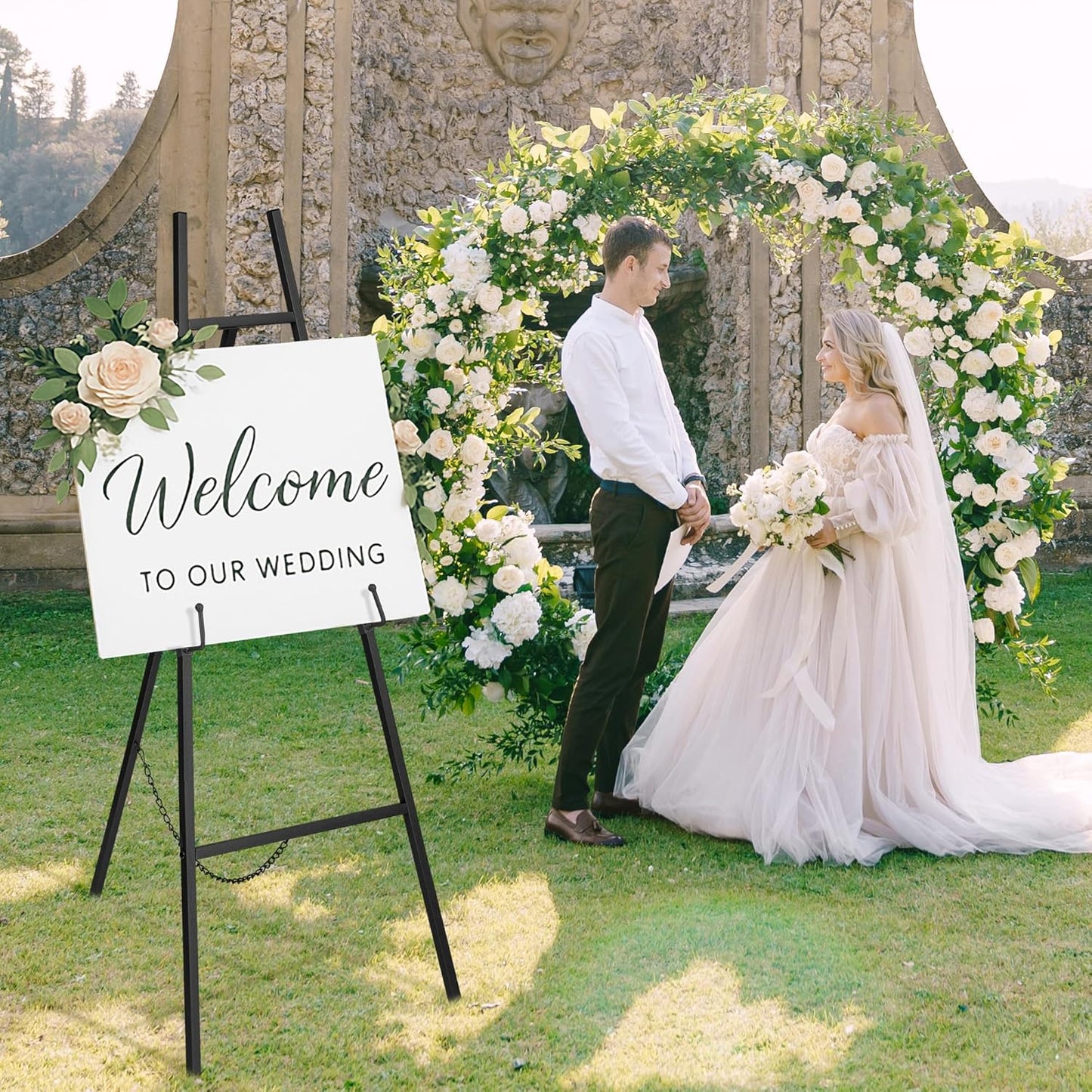 ARTASY 50" Black Easel Stand for Wedding Signs, Posters, Portable Artist Easel for Painting Canvas, Large Display Easel for Home and Office