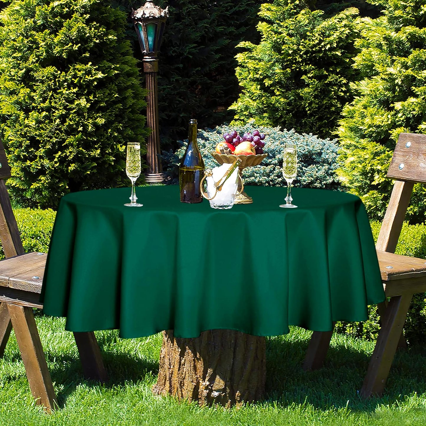 Fitable Green Round Tablecloth 60 inch, Stain and Wrinkle Resistant Washable Polyester Table Cloth for Dining Buffet Parties and Camping