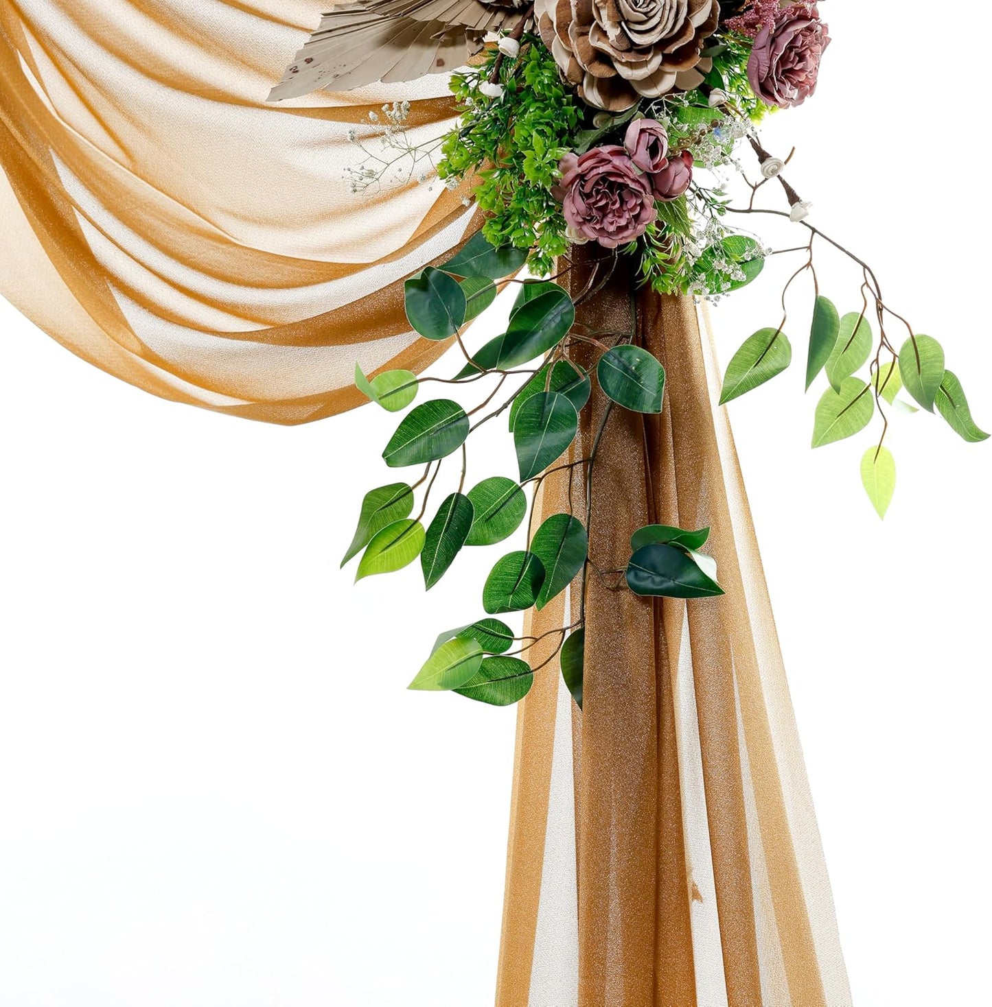 VDS Pack of 3 Panel (30 Inch X 20 Feet) Wedding Arch Draping Fabric Sheer Chiffon Fabric Drapery for Wedding Ceremony Reception Swag Backdrop Canopy Chuppah ARBO Altars Decoration (Mocha)