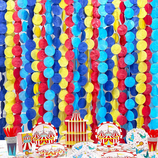 205Ft Red Blue Yellow Party Decorations Big Polka Dot Tissue Paper Backdrop Streamer Colorful Circle Dots Hanging Garland for Carnival Circus Clown Fiesta Festivals Birthday Baby Shower Party Supplies