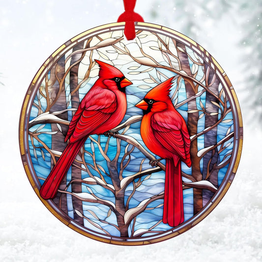 Cardinal Acrylic Ornament 2025 – Red Bird Christmas Tree Hanging, Memorial Holiday Decor for Mom Grandma, Winter Scene Acrylic Window Ornament