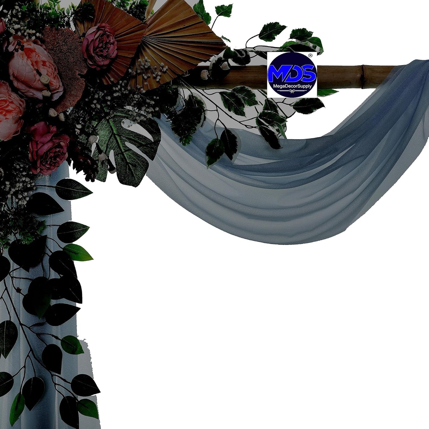 MDS Halloween Chiffon Draping Fabric - 2 Panel, 30" Wide x 100ft Long - Sheer Spooky Arbor & Canopy Drapery for Haunted House Backdrops, Party Ceilings, DIY Costumes & Themed Events - Dusty Blue