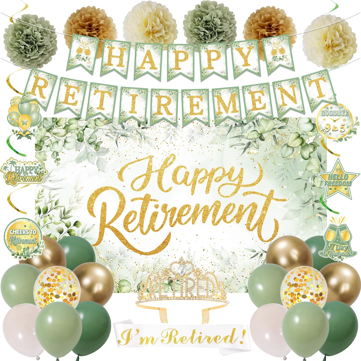 Holkcog Green Retirement Party Decorations Women Men, Green Retired Banner