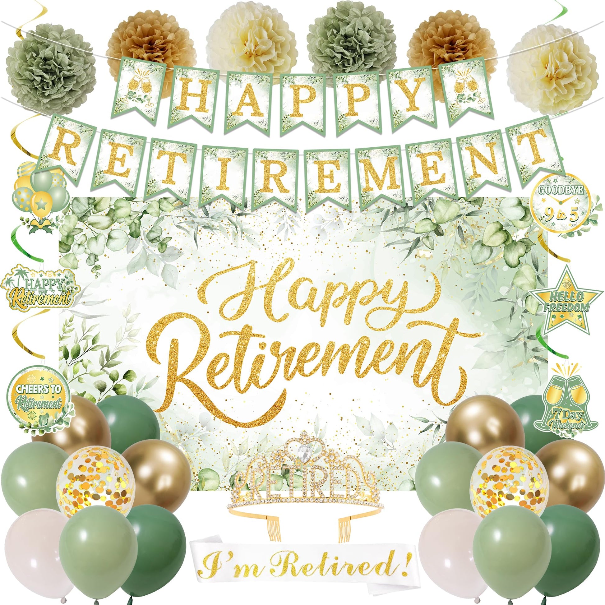 Holkcog Green Retirement Party Decorations Women Men, Green Retired Banner