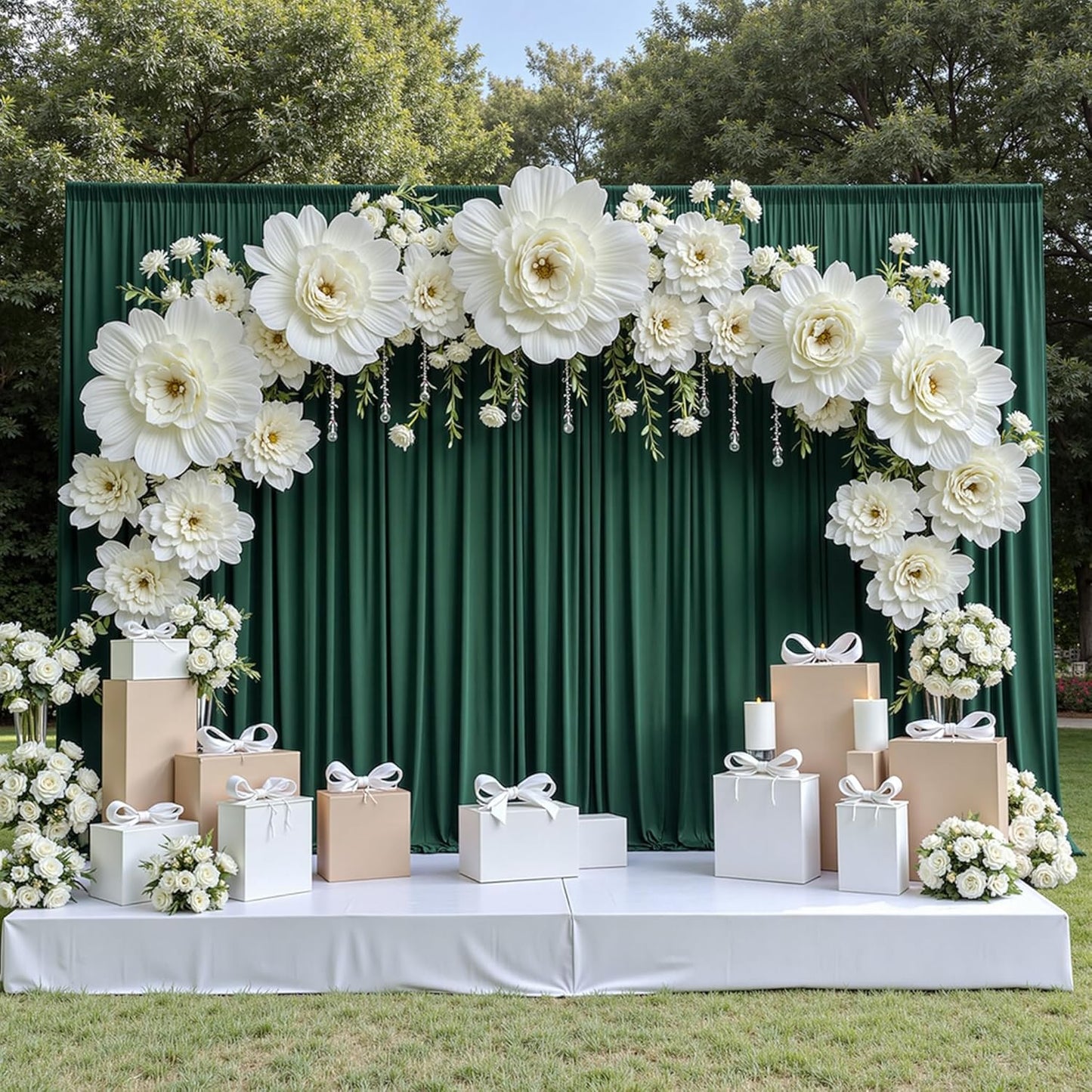30 ft x 10 ft Wrinkle Free Hunter Green Backdrop Curtain for Parties, Polyester Dark Green Photo Backdrop Drapes 6 Panels 5x10ft for Baby Shower Wedding Birthday Party Photography Curtains