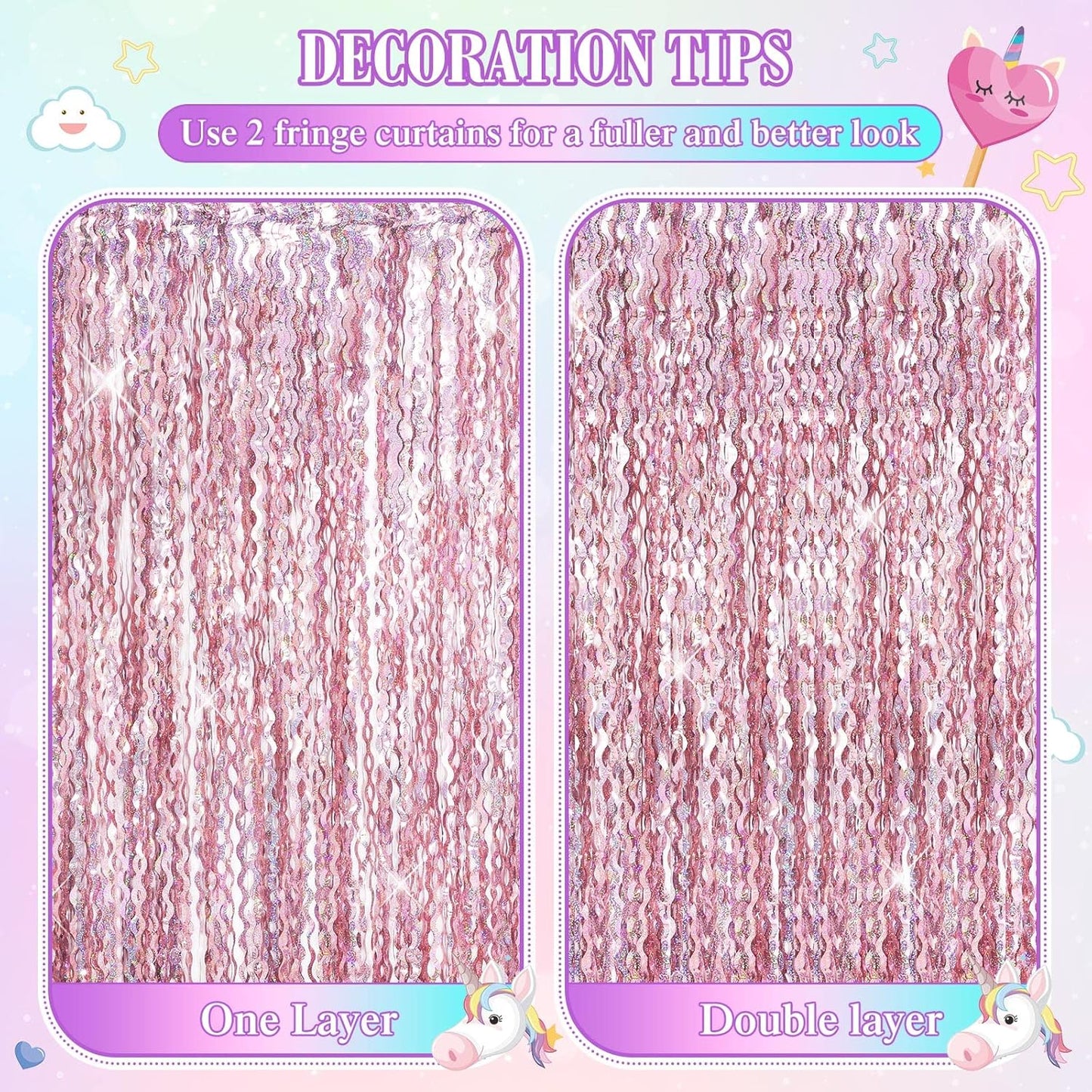 Jutom 6 Pieces 3.3 x 6.6 ft Wavy Tinsel Foil Fringe Curtains Foil Fringe Streamer Backdrop Party Curtain for Sea Mermaid Baby Shower Birthday Party Decoration(Purple, Pink, Blue Green)