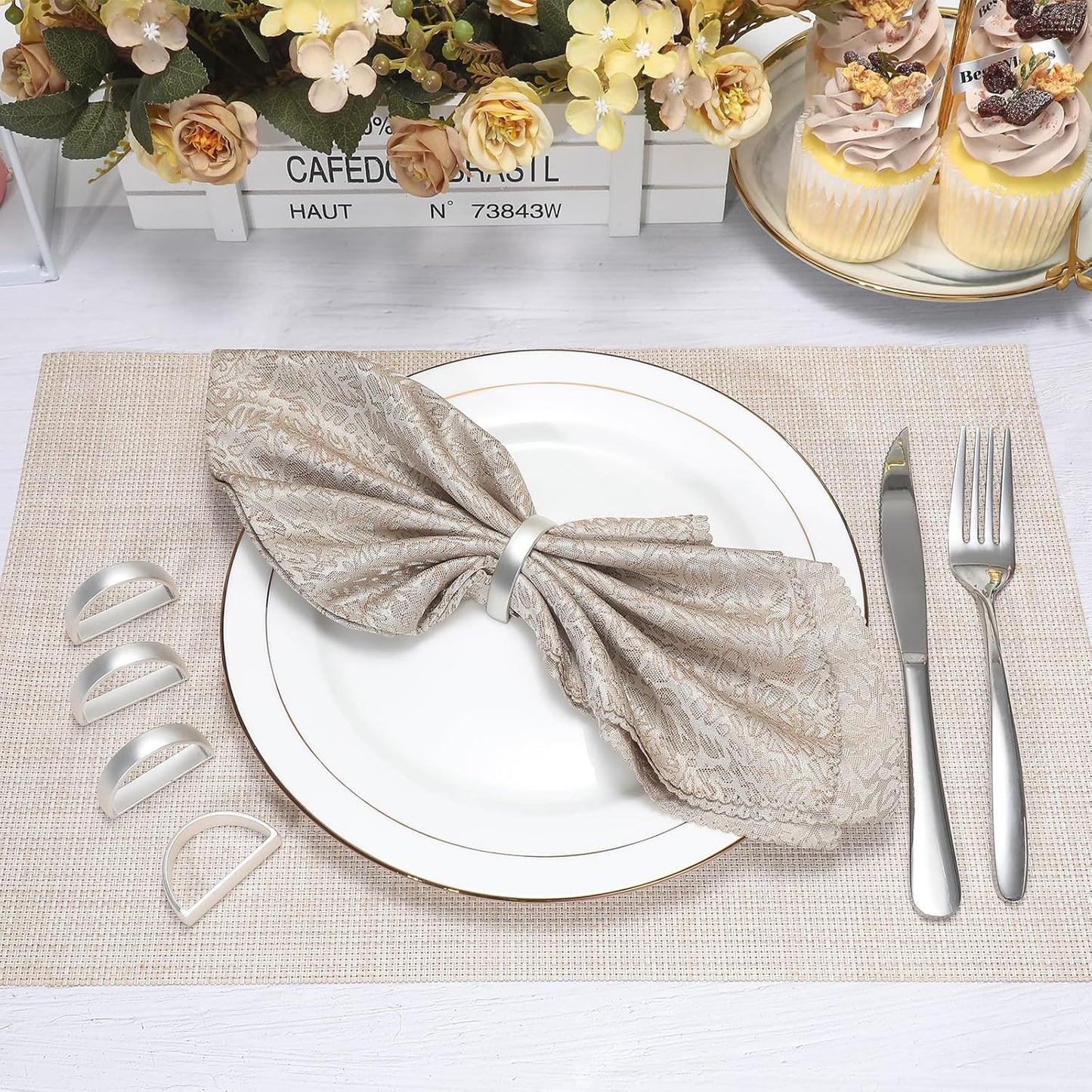 KPOSIYA Napkin Rings Set of 12, Metal Silver Napkin Rings Bulk for Table Settings, D-Shape Napkin Holders Rings for Dinner Table Decor, Easter, Fall,Thanksgiving, Christmas, Party,（Silver 12 pcs）