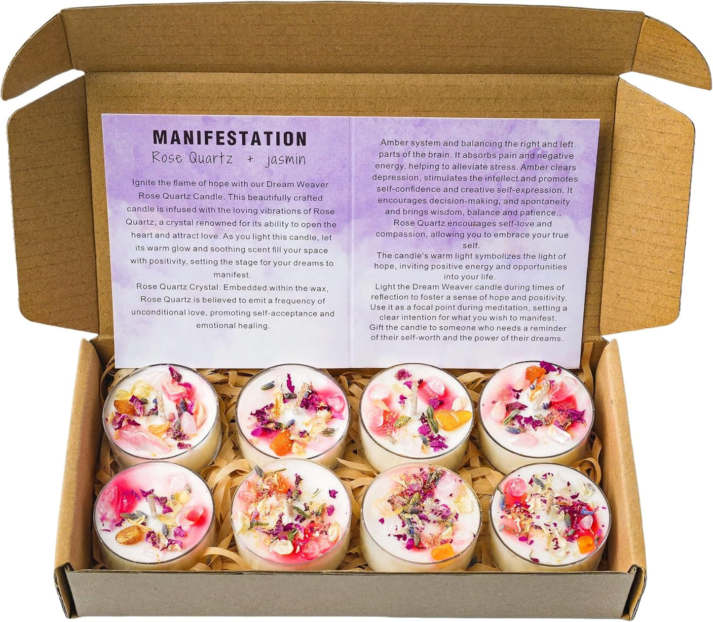 Tealight Candles with Crystals and Herbs, Handmade Energy, Healing Crystal, Aromatherapy Candles. (Pink)