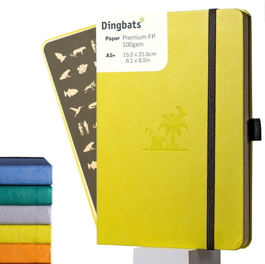 Dingbats* Earth Dotted Writing Journal Notebook A5 - Vegan Leather Hardcover - Ideal for Work, Travel - Pocket, Elastic Closure & Bookmark