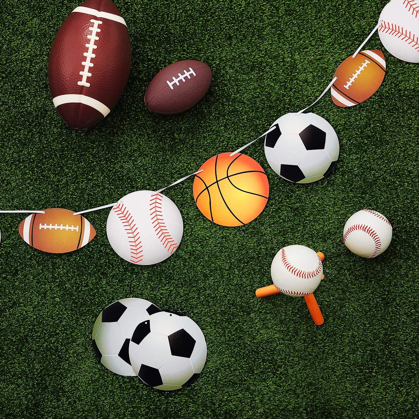 Outus 4 Pcs Sports Theme Party Banner Decorations, Basketball Football Baseball Soccer Hanging