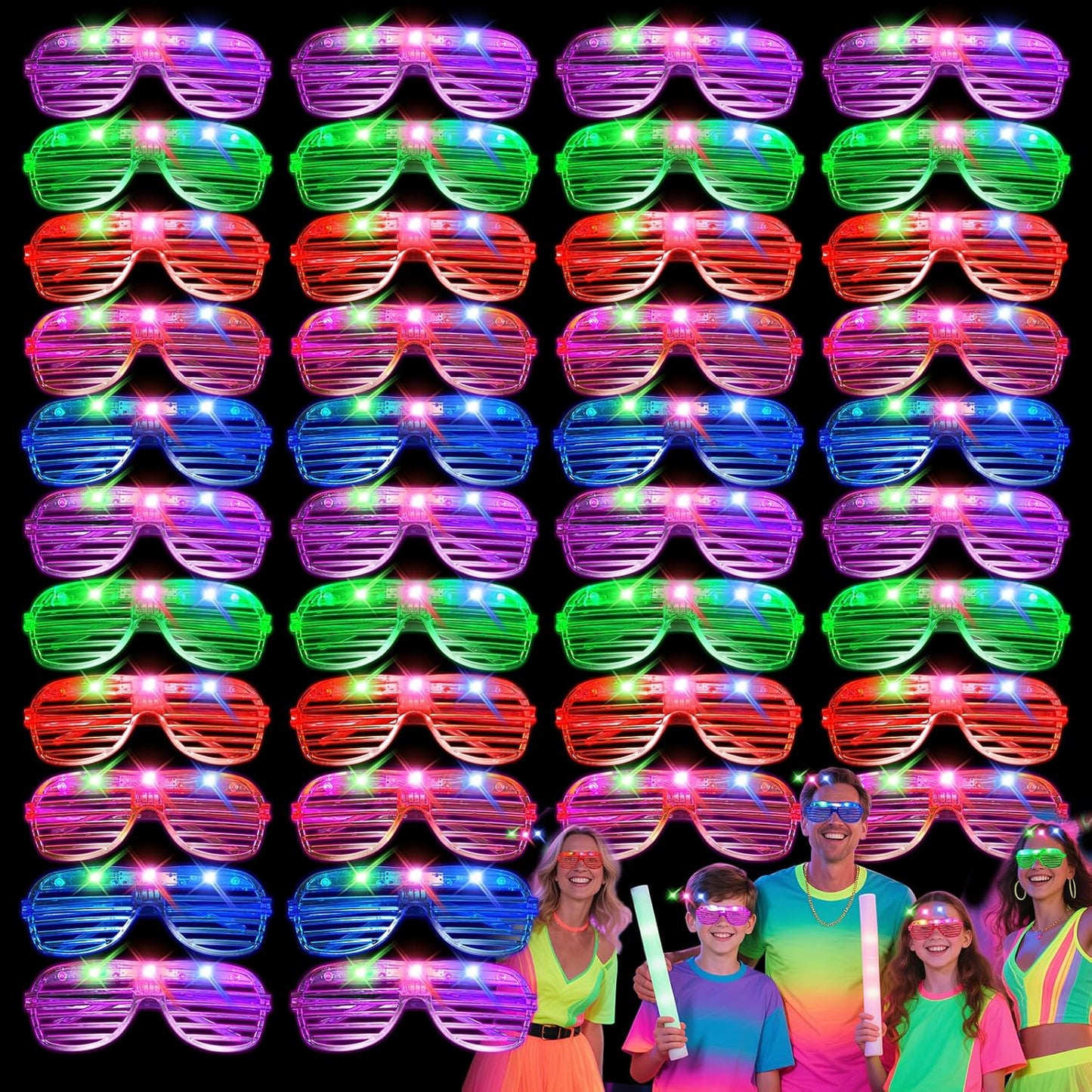 40 PCs LED Glasses,Light Up Glasses,Glow Glasses Glow In The Dark Party Supplies Suitable For Kids/Adults, 3 Light up Modes, 5 Neon Colors Rave Party,Wedding, Birthday, Concert, New Year, Carnival