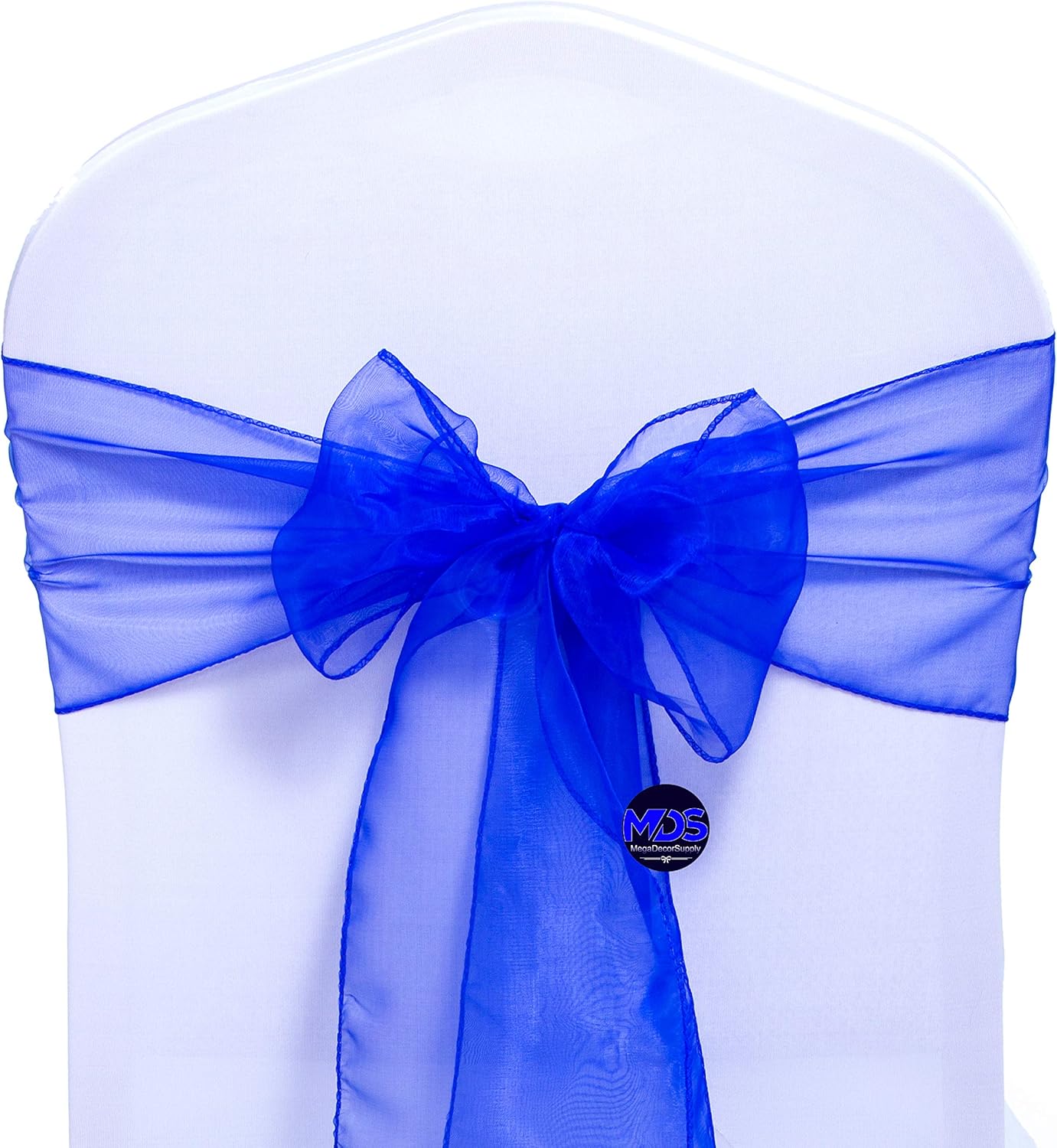 MDS Pack of 50 PCS Organza Chair Sashes Wider Dining Chair Bows Ribbon Tie Back for Wedding Party Birthday Bridal Shower Reception Event Banquet Home Chair Cover Decoration - Royal Blue