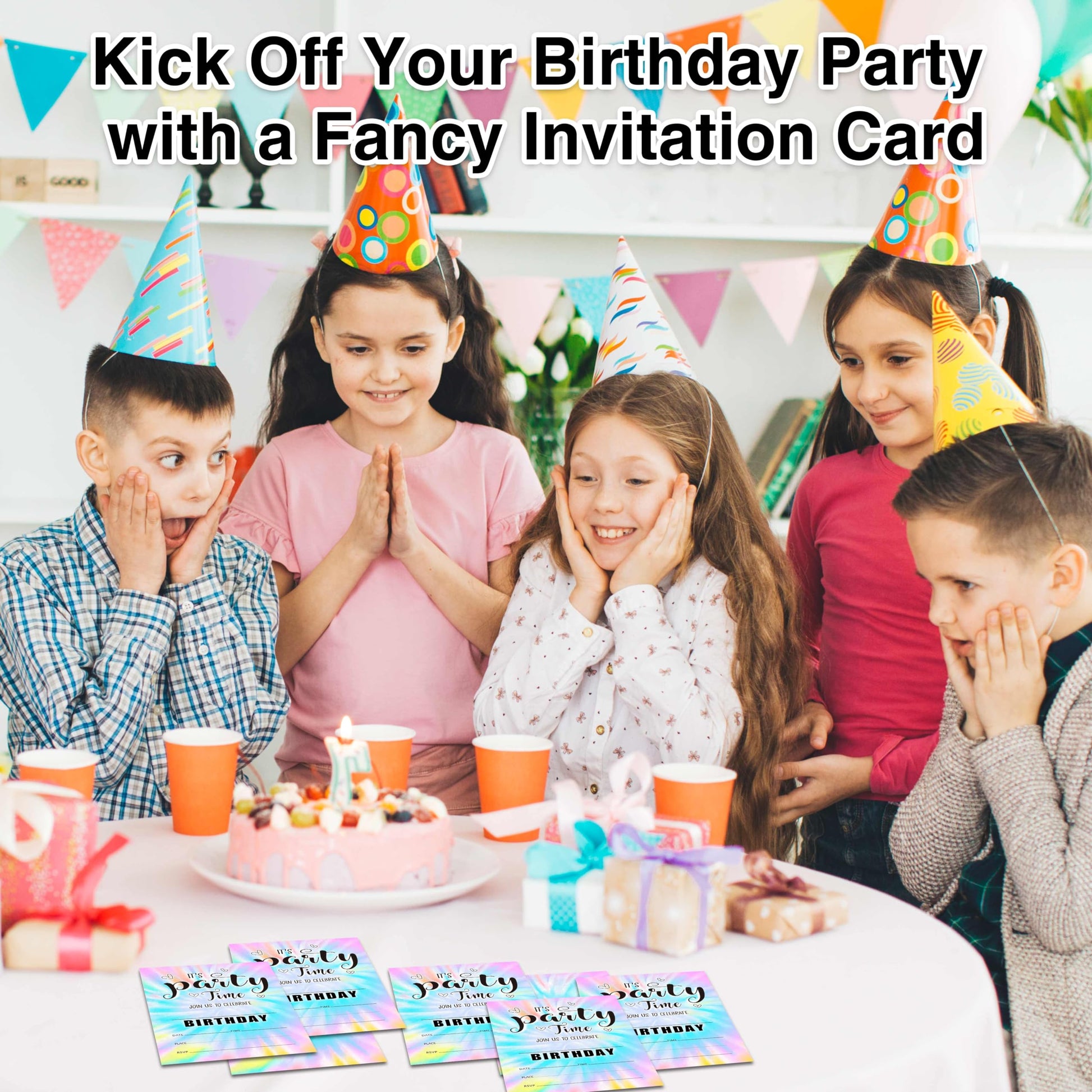 seclate Tie Dye Theme Birthday Invitations, 25 Double-Sided It's Party Time Invitation Cards with