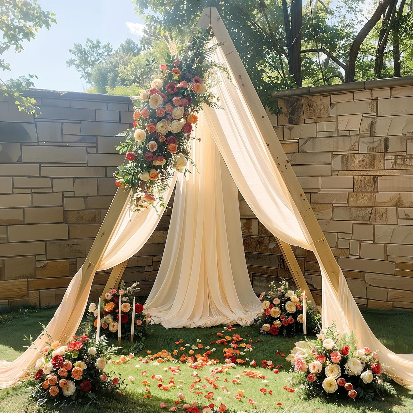 Champagne Wedding Arch Draping Fabric 3 Panels 30'' x 20FT Champagne Drapes Sheer Fabric Backdrop Arch Draping Fabrics for Wedding Ceremony Birthday Party Bridal Shower Decoration