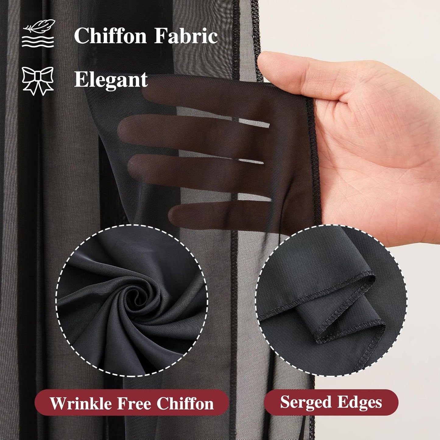 Wedding Arch Draping Fabric,1 Panel 18FT Black Sheer Chiffon Curtain Drapes 6 Yards for Wedding Ceremony Birthday Party Decoration