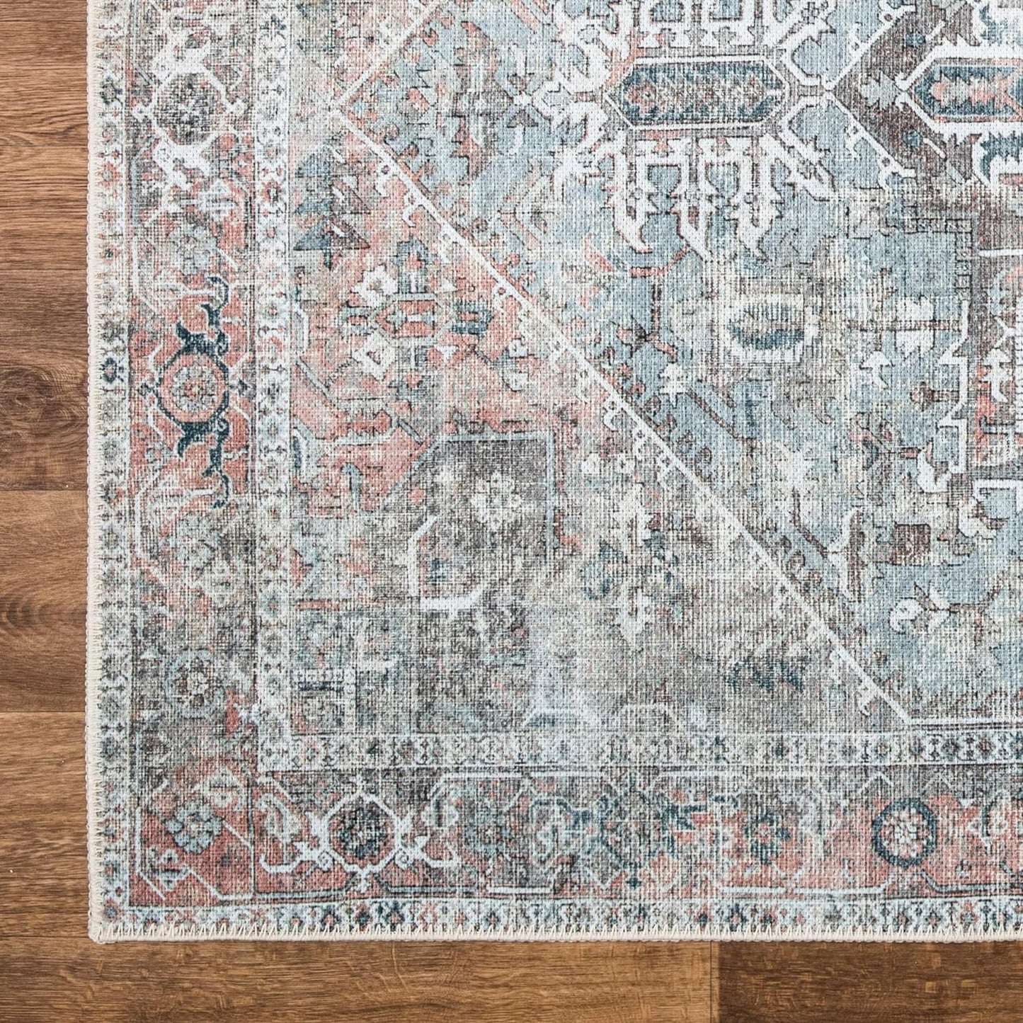 Bloom Rugs Washable Non-Slip 3' x 5' Rug - Light Pink/Light Blue Traditional Medallion Area Rug for Living Room, Bedroom, Dining Room, and Kitchen - Exact Size: 3' x 5'