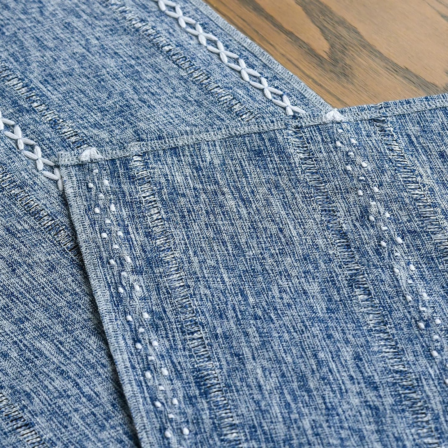 Artoid Mode Blue Rustic Cotton Linen Table Runner, Seasonal Embroidered Hollow Kitchen Dining Table Decoration for Home Party Decor 13x108 Inch