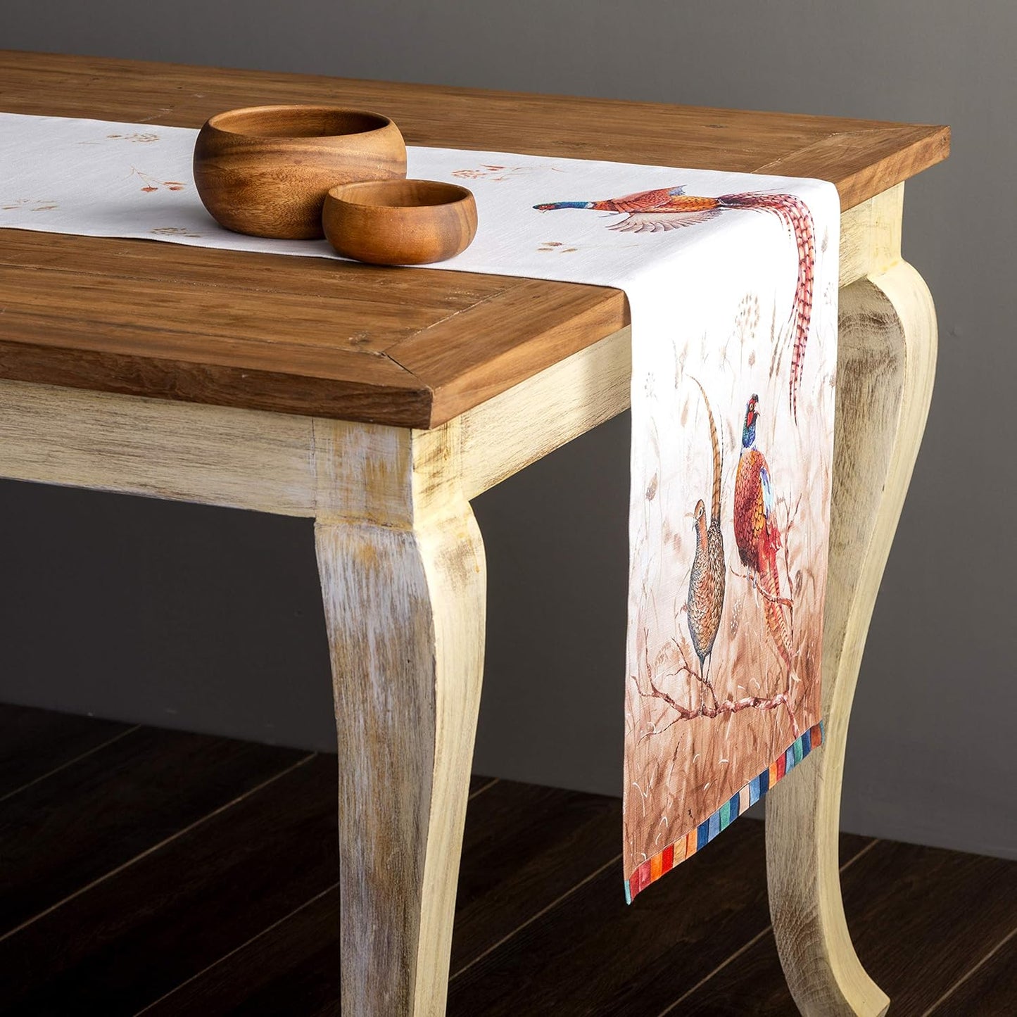 Maison d' Hermine Table Runner 100% Cotton Single Layer Table Runners 90 inches Long Decorative for Home Kitchen Dining Party Baby Shower Wedding Bridal Shower (Faisan D'Automne, 14.50" x 90")