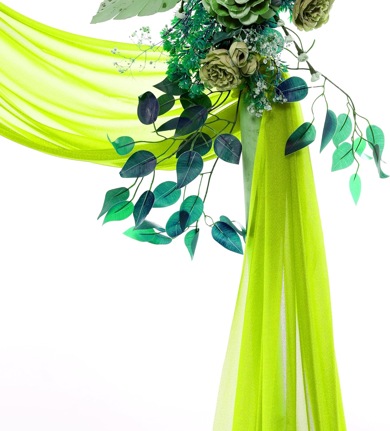 VDS Pack of 1 Panel (30 Inch X 20 Feet) Wedding Arch Draping Fabric Sheer Chiffon Fabric Drapery for Wedding Ceremony Reception Swag Backdrop Canopy Chuppah ARBO Altars Decoration (Parrot Green)