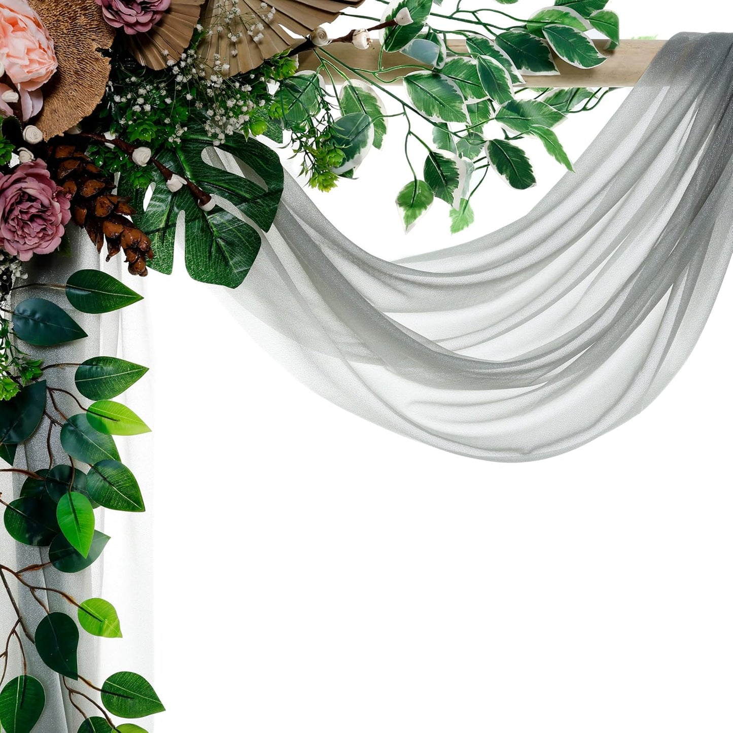 VDS Pack of 1 Panel (30 Inch X 50 Feet) Wedding Arch Draping Fabric Sheer Chiffon Fabric Drapery for Wedding Ceremony Reception Swag Backdrop Canopy Chuppah ARBO Altars Decoration (Grey)