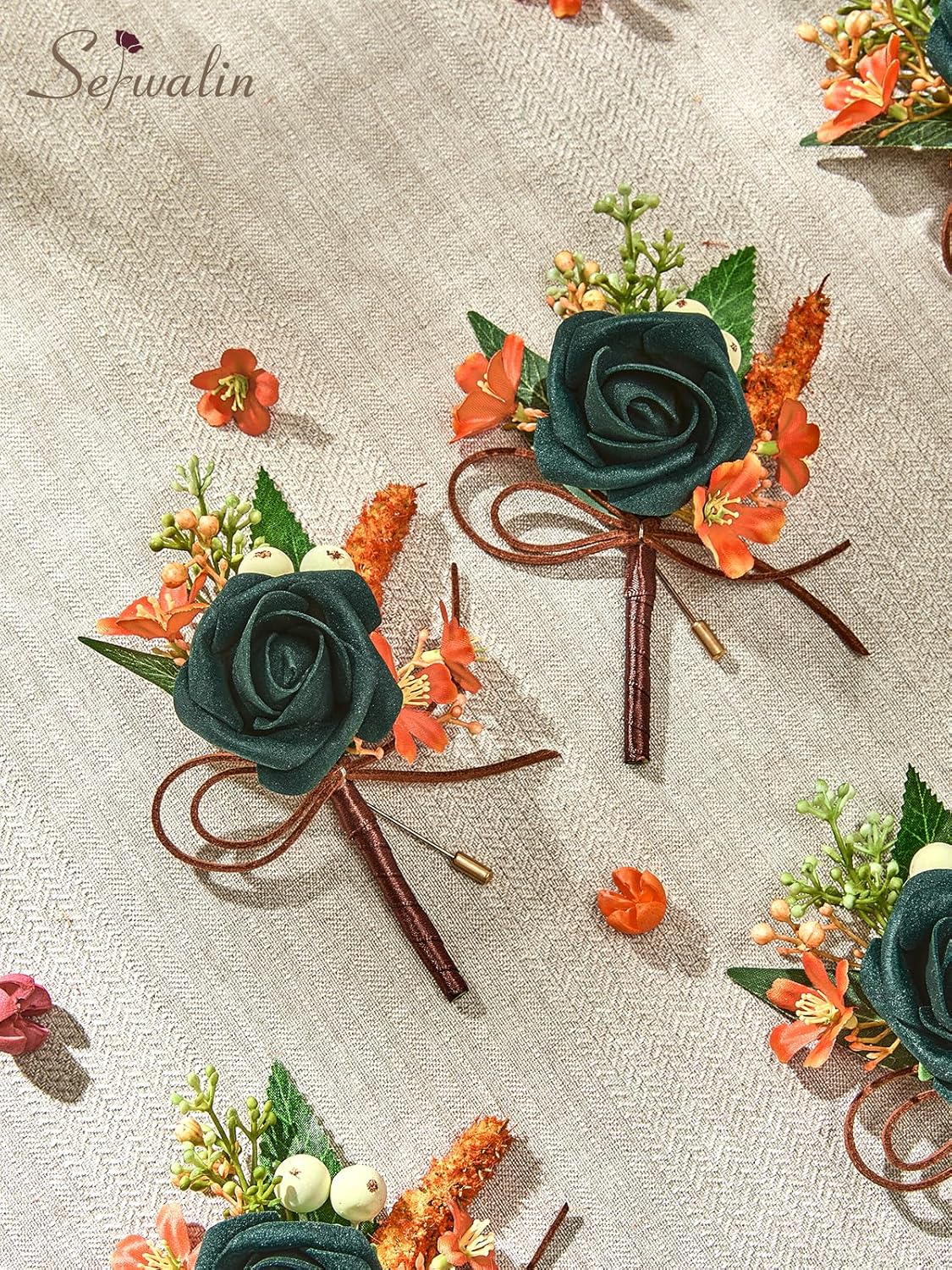 Serwalin 10Pcs Boutonniere for Men, Teal Groom and Best Man Boutonniere, Artificial Flowers for Wedding Decor Prom Homecoming Ceremony Anniversary Formal Dinner Party