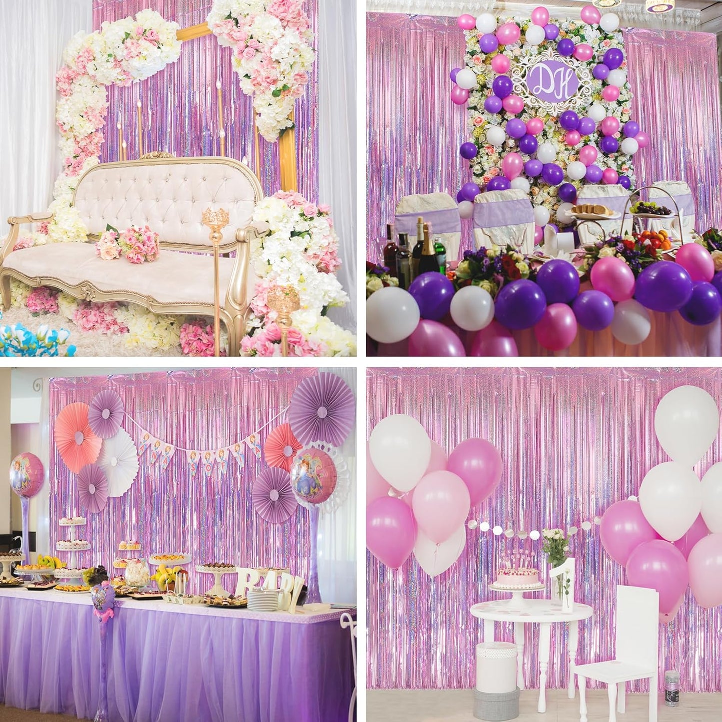 Crosize 2 Pack 3.3 x 9.9 ft Pink Foil Fringe Backdrop Curtain, Streamer Backdrop Curtains, Streamers Birthday Party Decorations, Tinsel Curtain for Parties, Galentines Decor, Preppy, Photo Booth