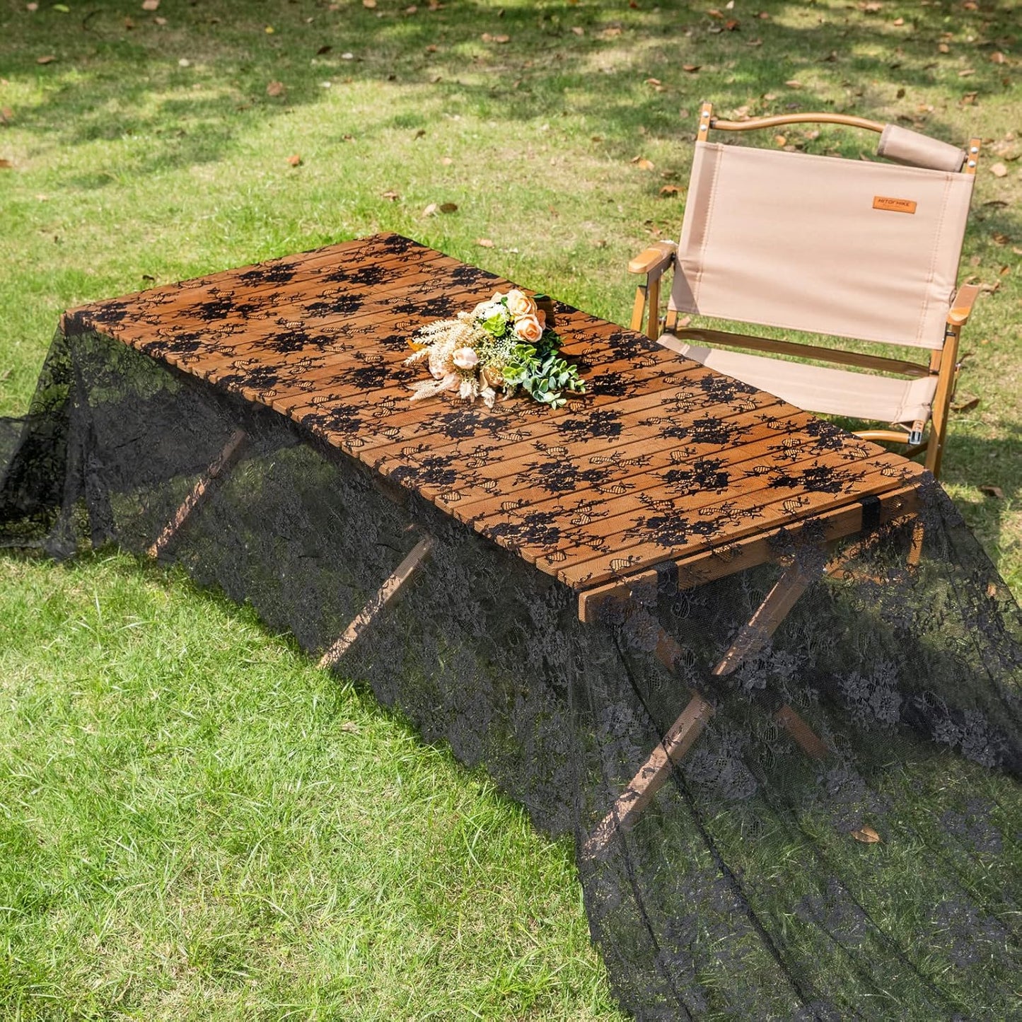 TINWIN Rectangle Lace Tablecloth 60x120 Inch Black Vintage Runner Eyelash Fabric for Kitchen Dining Picnic Table Wedding Decor for Home Decoration Tea Party Decor-4