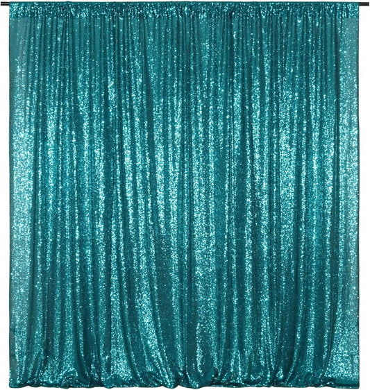 Poise3EHome Teal Sequin Backdrop,8FT x 10FT Sequin Photography Backdrop Curtain for Party Decoration