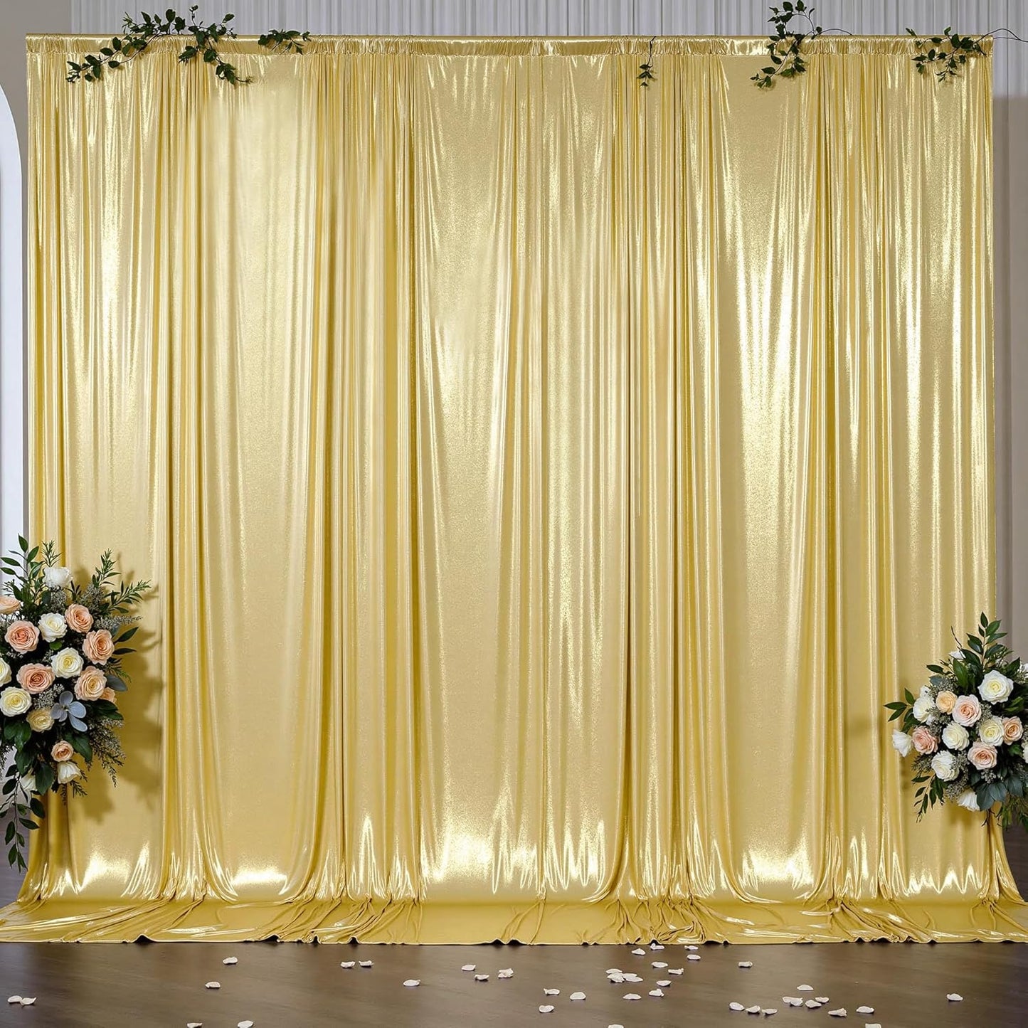 Outpain 10x10ft Gold Sequin Backdrop Curtains -Heavy Duty Gold Photography Backdrops with Non-Shedding Glitter, Wrinkle-Free Stage Drapes for Wedding/Christmas/Studio Shoots (5x10ft 2 Panels)