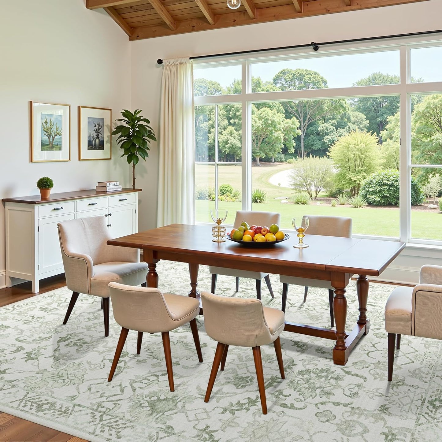 Sage Neutral Large Area Rug10x12 for Living Room, Washable Rug for Dining Room Bedroom, Anti-Slip Low-Pile and Soft Accent Rug Farmhouse Office Home Decor Light Green