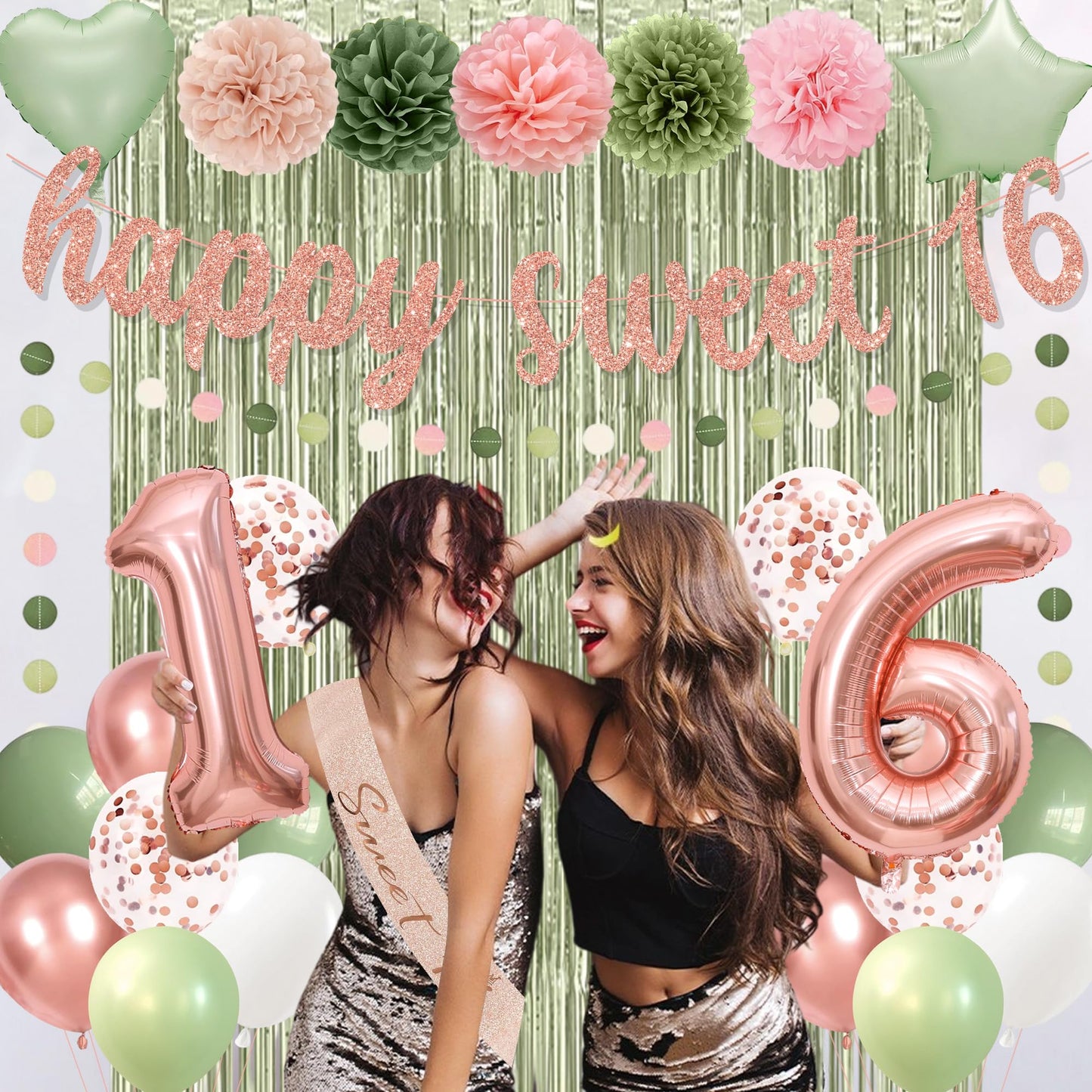 Holkcog Sweet 16 Party Decorations for Girls, Happy 16th Birthday Supply