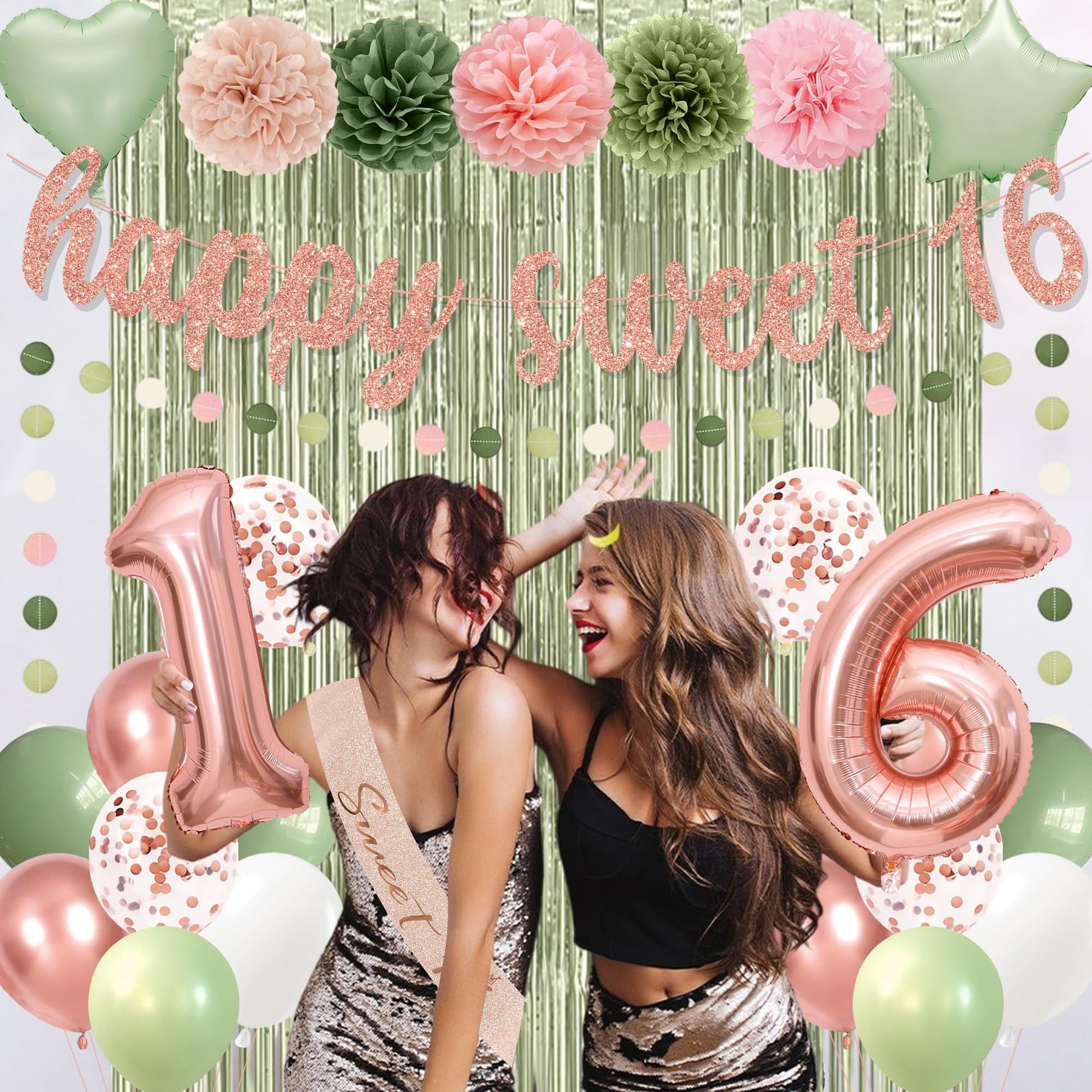 Holkcog Sweet 16 Party Decorations for Girls, Happy 16th Birthday Supply