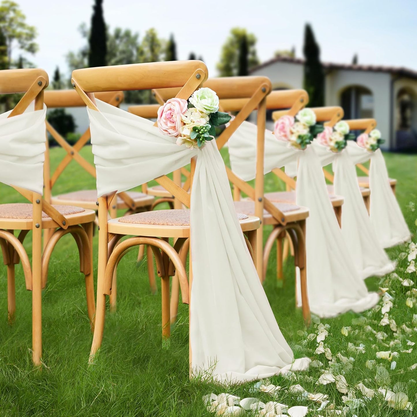 VACVELT Wedding Arch Draping Fabric, Ivory Chiffon, 2 Panels Sheer Drapes, 30 Inch x 20ft Chiffon Backdrop Curtain, Outdoor Sheer Drapery for Ceremony Party Ceiling