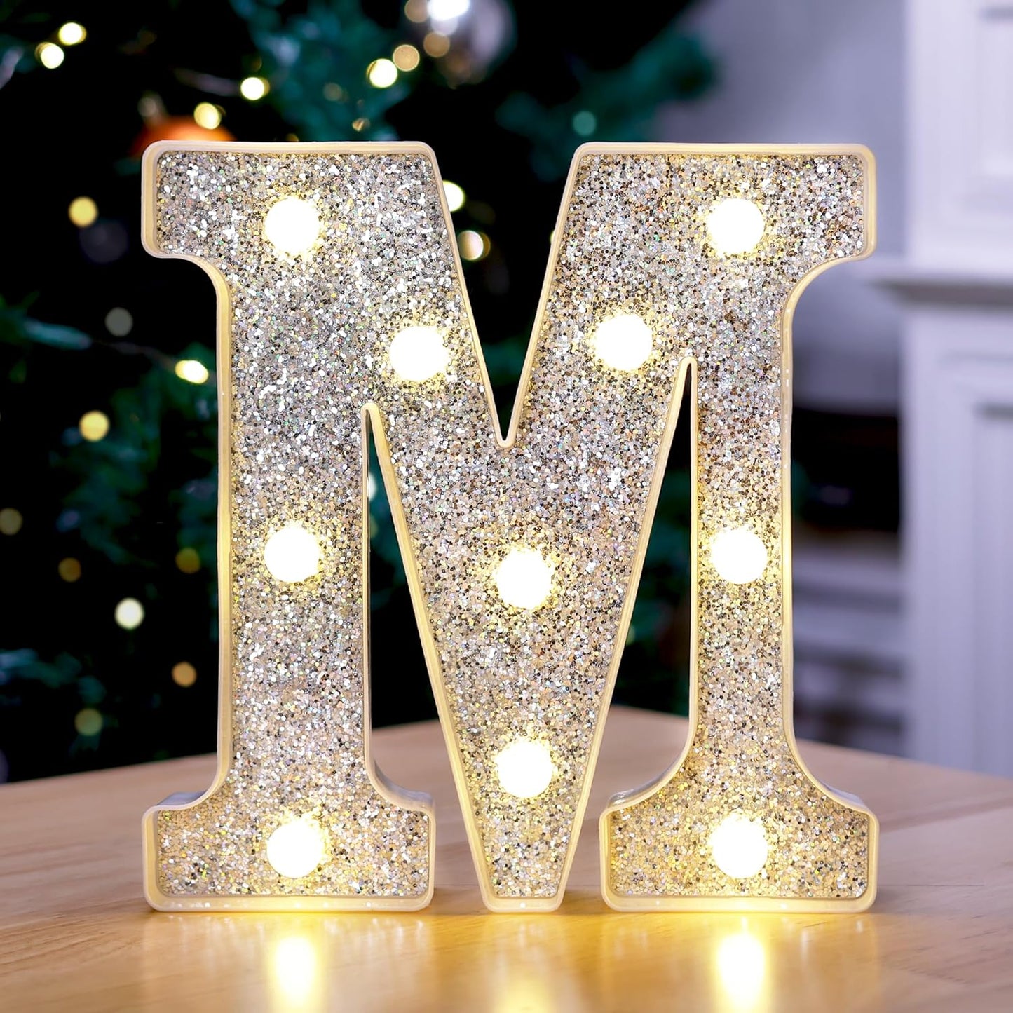 Marquee Light Up Letters, Glitter Silver LED Letter Lights Battery Powered Alphabet Letter Sign for Night Light Wedding Birthday Party Cafe Bar Decoration Girls Room Decor - M
