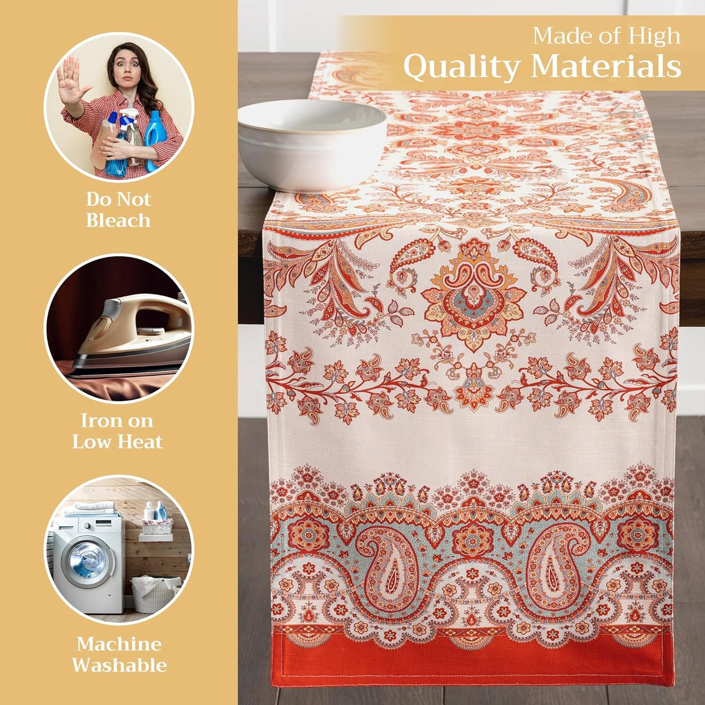 Maison d' Hermine Table Runner 100% Cotton Double Layer Table Runners 72 inches Long Decorative for Home Kitchen Dining Party Baby Shower Wedding Bridal Shower (Cachemire, 14.50" x 72")