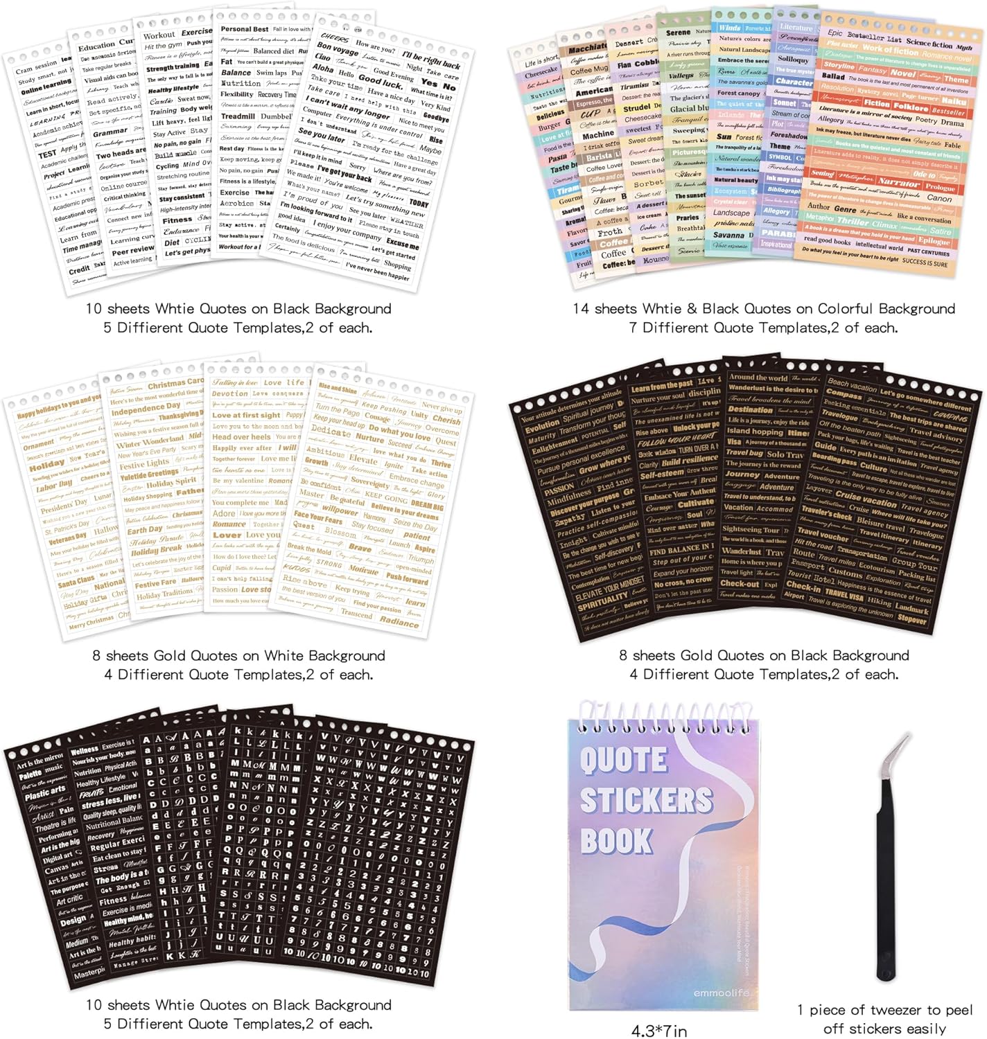 3000+ Pcs Word Stickers for Journaling, 50 Sheets Gold Foil Art Scrapbook Quote Stickers for Junk Journal, Scrapbooking Supplies Small Talk DIY Decorative Gift for Women Teen Girls