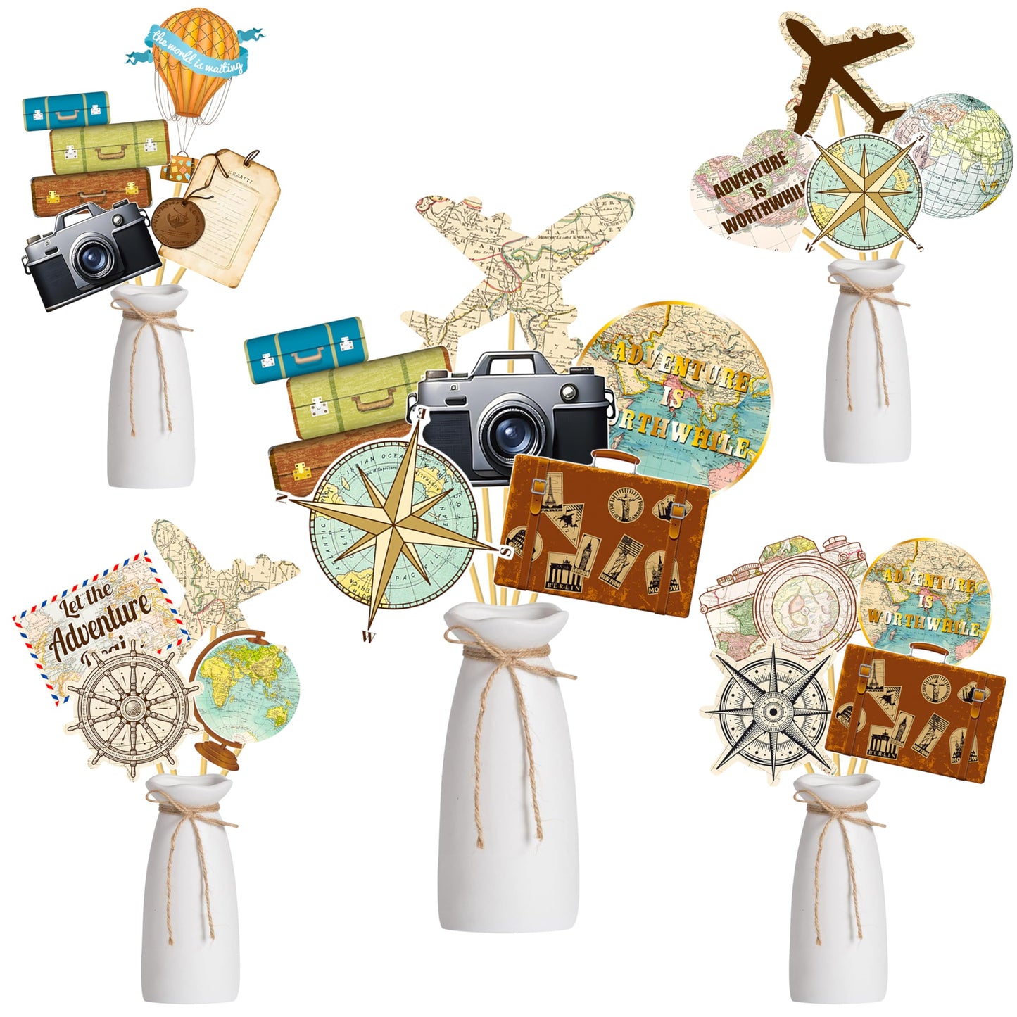 Travel Themed Party Decorations 16pcs Vintage Bon Voyage Party Centerpiece Sticks Going Away