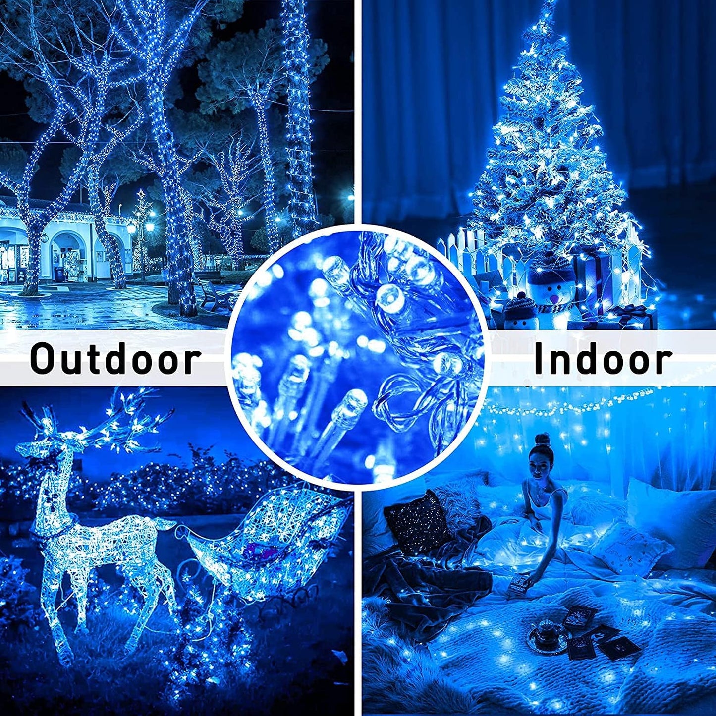 JMEXSUSS 163 FT 500 LED Blue Christmas Lights Outdoor, Waterproof Blue String Light Plug in, 8 Modes Clear Wire Christmas String Lights for Tree Yard Patio House Party Decorations