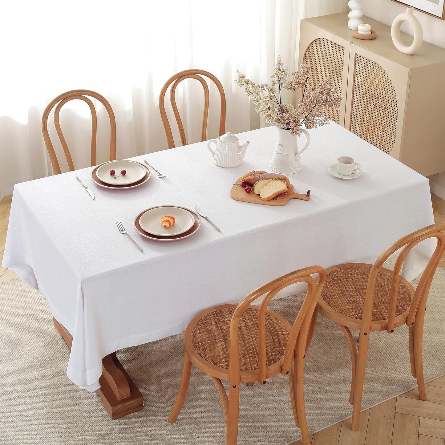 100% Pure Linen Tablecloths 60x90Inches,Rectangle Table Cloth for Dining,Picnic,Weddings and Restaurants,Durable Stonewashed Tablecloths (Re-White, Rectangle - 60 x 90 Inch)