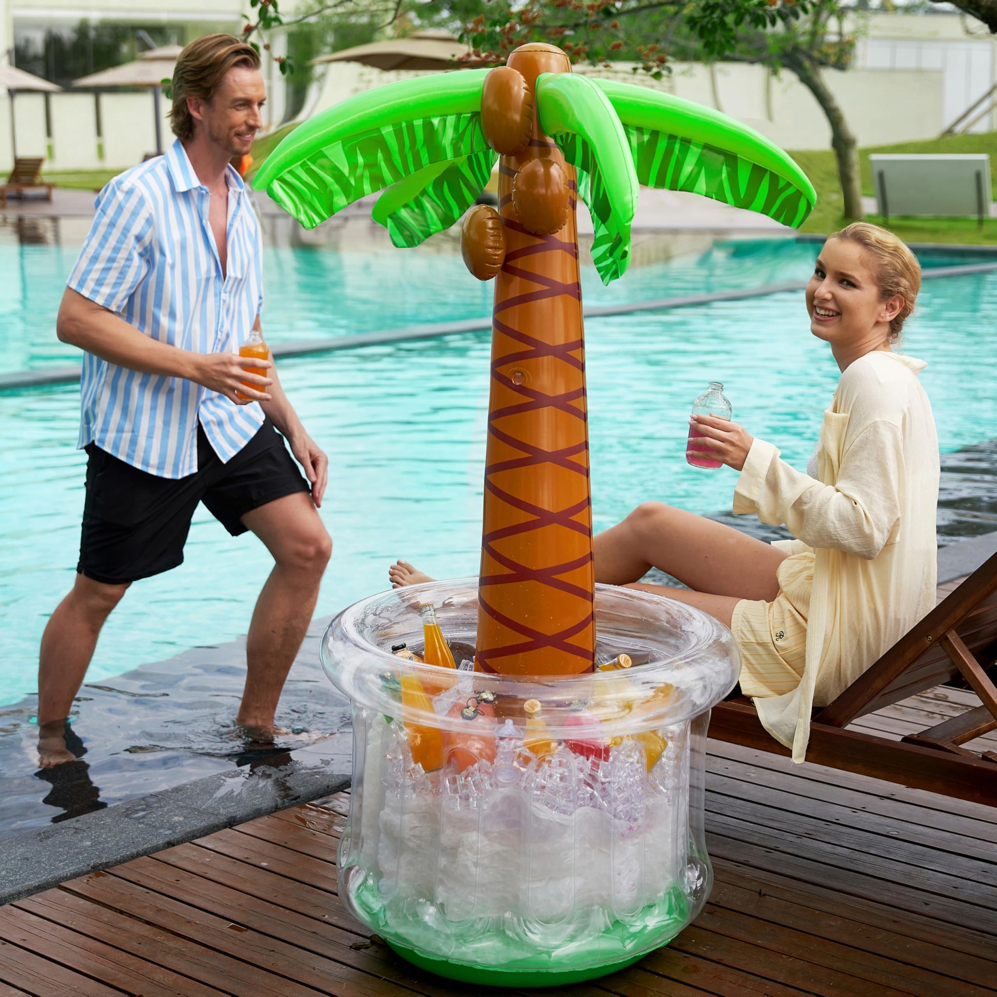 JOYIN 60" Inflatable Palm Tree Cooler, Beach Theme Decor, Pool Party Decorations, Luau Hawaiian