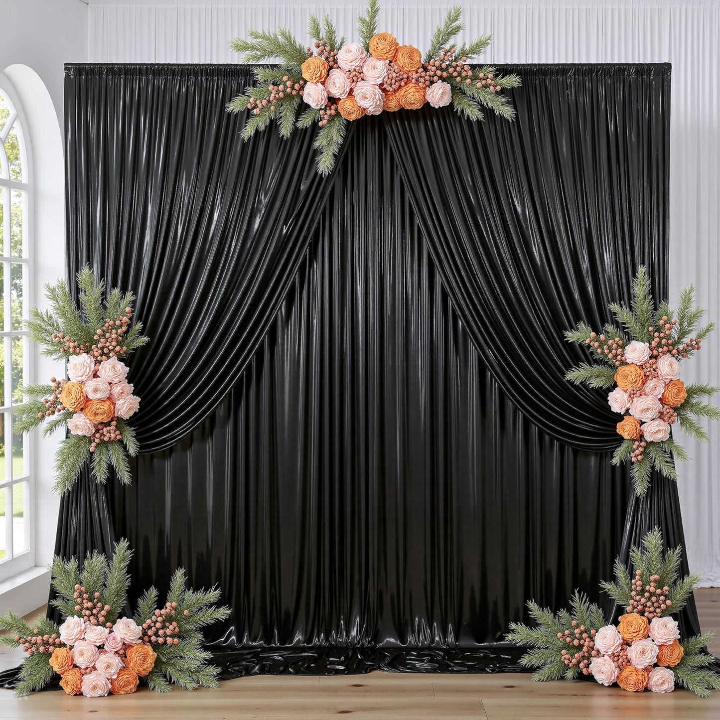 20ftx10 ft Black Glitter Sequin Backdrop Curtain for Parties, Wrinkle Free Sparking Backdrop Drapes, 4 Panels 5x10ft Shimmer Photo Back Drop Cloth for Wedding Birthday Photography Background