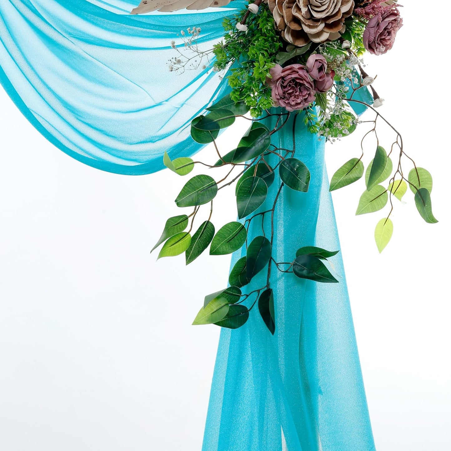 VDS Pack of 2 Panel (30 Inch X 40 Feet) Wedding Arch Draping Fabric Sheer Chiffon Fabric Drapery for Wedding Ceremony Reception Swag Backdrop Canopy Chuppah ARBO Altars Decoration (Peacock Blue)