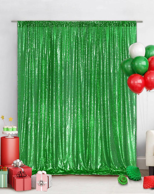 Eternal Beauty Green Sequin Backdrop, 6x8 Ft Glitter Background Curtains for Shimmer Photography Party Wedding Birthday Back Drop Decor