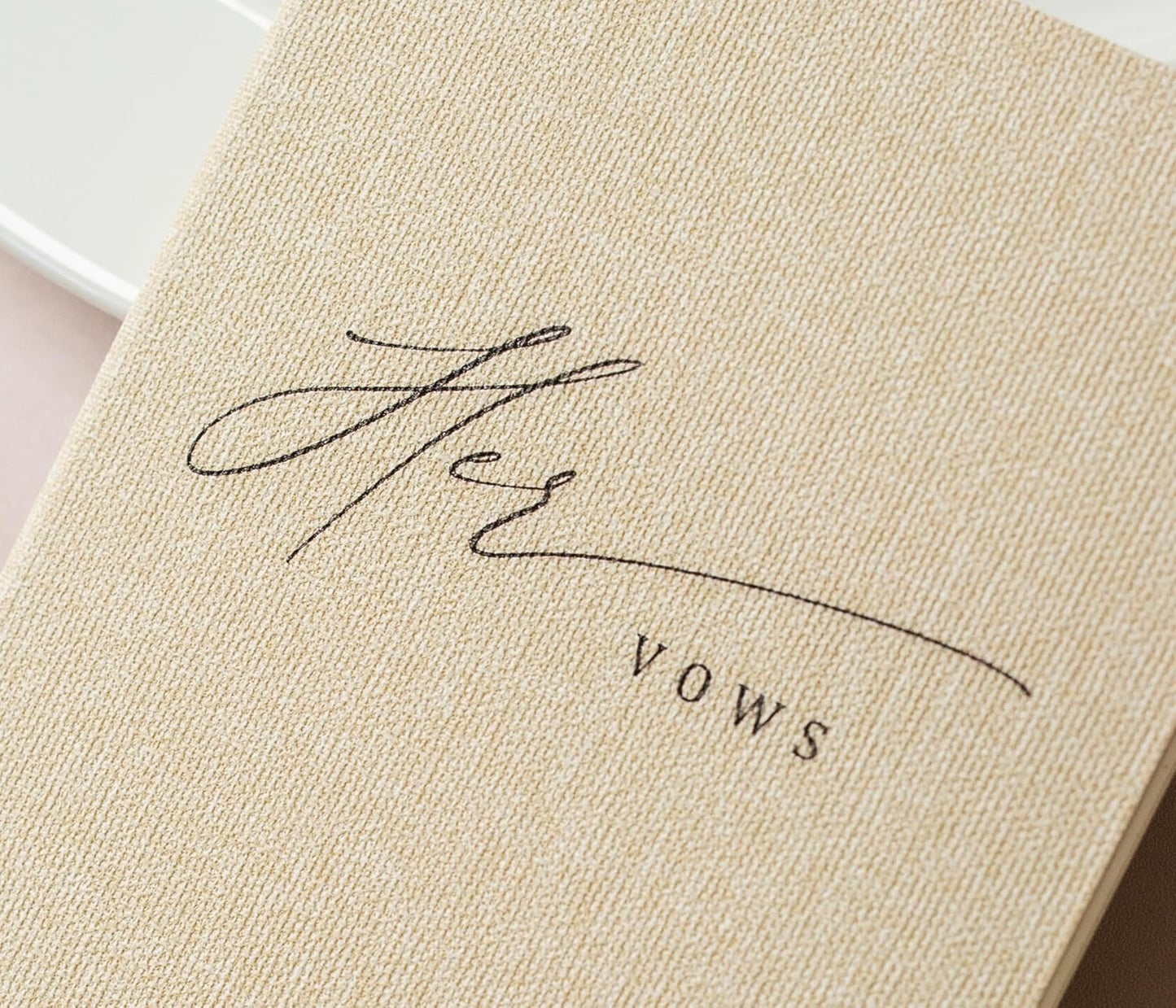 Slim Vow Books (Set of 2 - Design 5) - Soft Cream Canvas Linen Textured Cover Wedding Vow Booklets, Ceremony Speech Promise Notebook Journal, Gift for Newly Engaged Couple, 48 Lined Pages, 5.75" x 4"