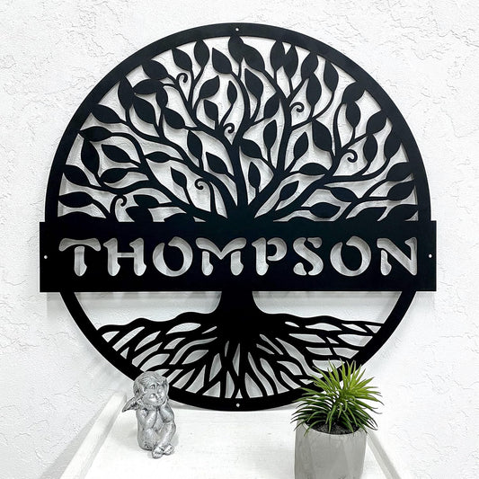 RealSteel Personalized Metal Wall Art - Custom Tree of Life Design with Family Name - Circular Metal Sign - Personalized Wedding, Anniversary, or Housewarming Gift (30")