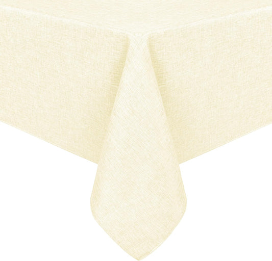 Hiasan Faux Linen Rectangle Tablecloth - Wrinkle and Stain Resistant Washable Table Cloth for Kitchen Dining Room Holiday Table Cover for Dinner, Champagne, 70 x 140 Inch