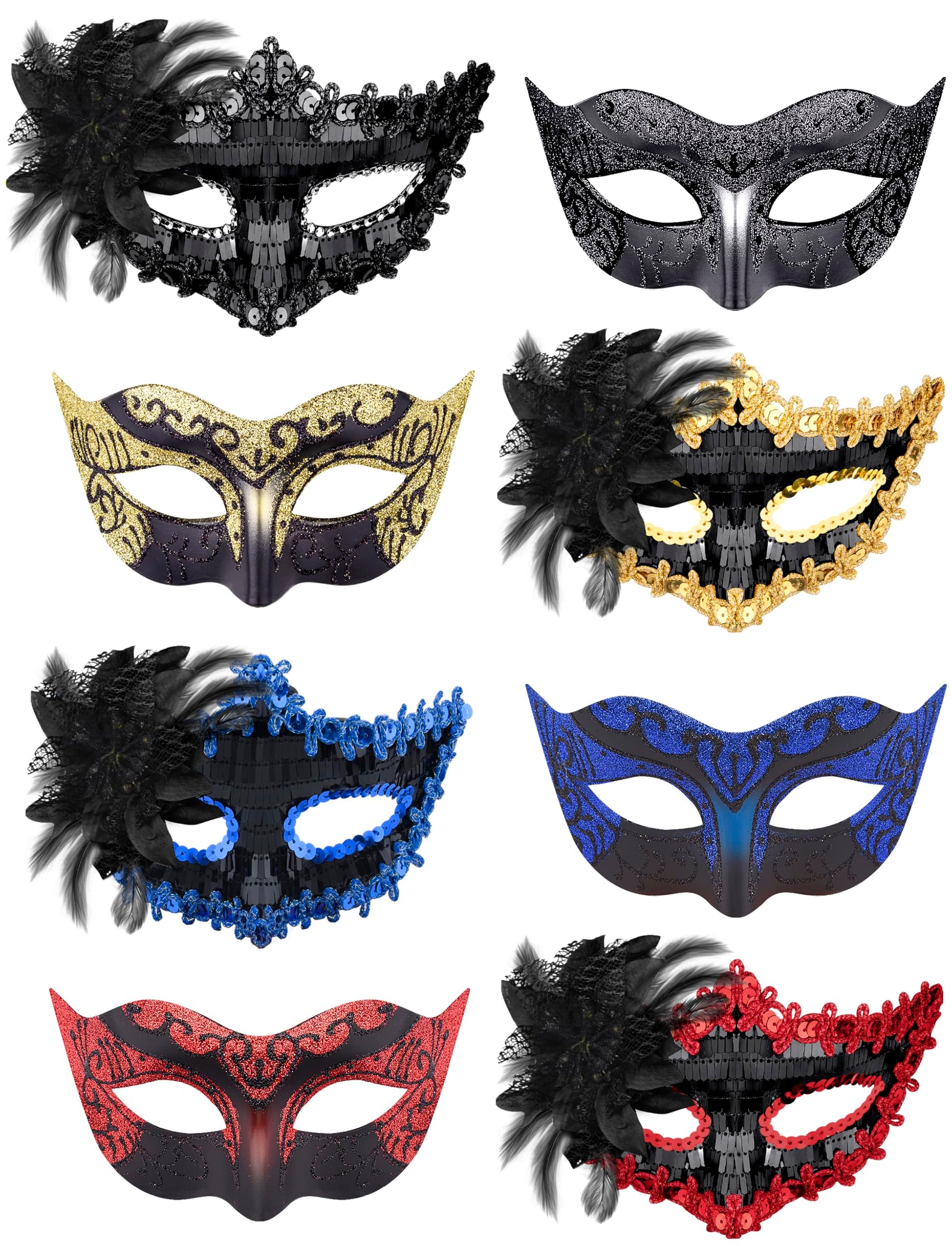 SIQUK 8 Pieces Couple Masquerade Mask Set Venetian Party Masks Mardi Gras Mask Costume Masks for