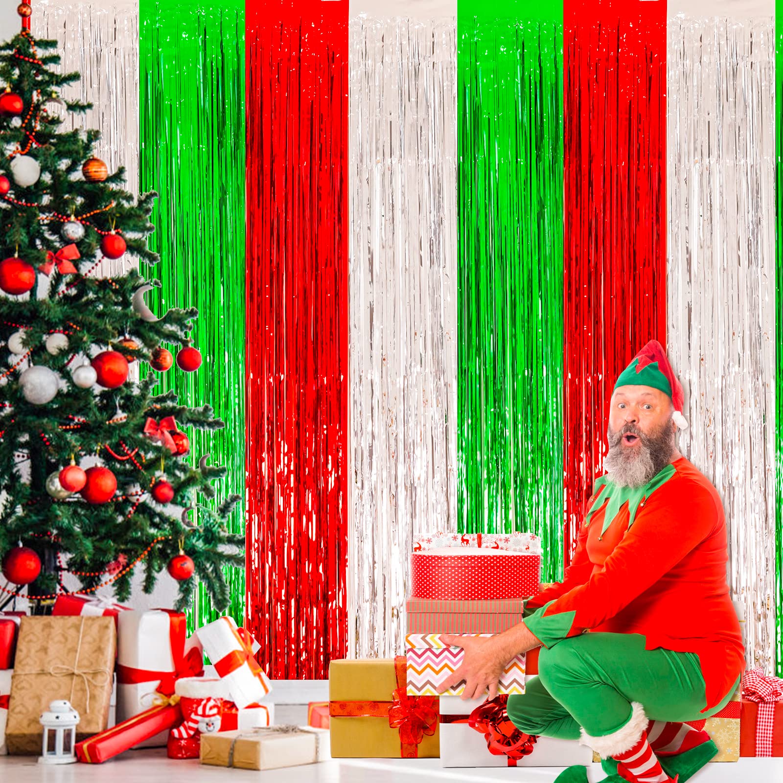 2Pack Christmas Foil Fringe Curtains Party Decoration Tinsel Photo Backdrop