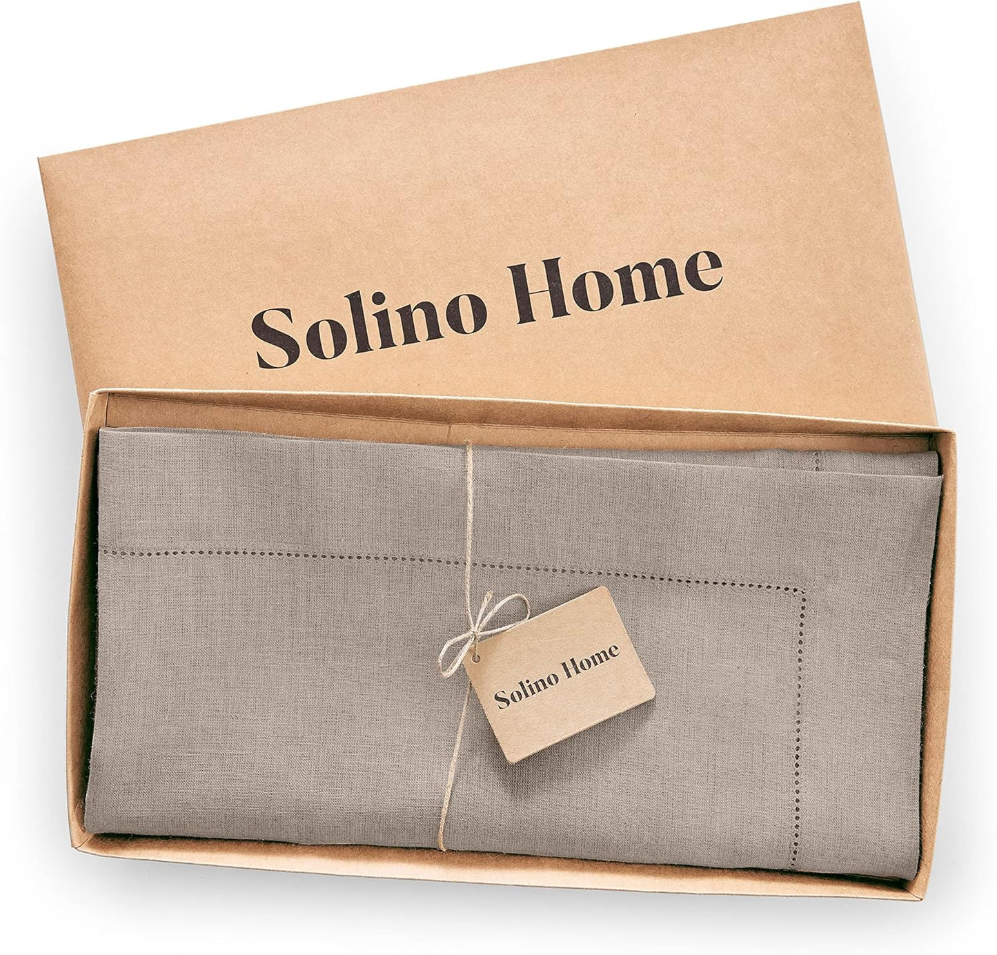 Solino Home Natural Linen Tablecloth 52 x 52 Inch - 100% Pure Linen Square Table Throw - Classic Hemstitch, Machine Washable Table Cloth for Fall, Autumn, Thanksgiving, Christmas, Holiday